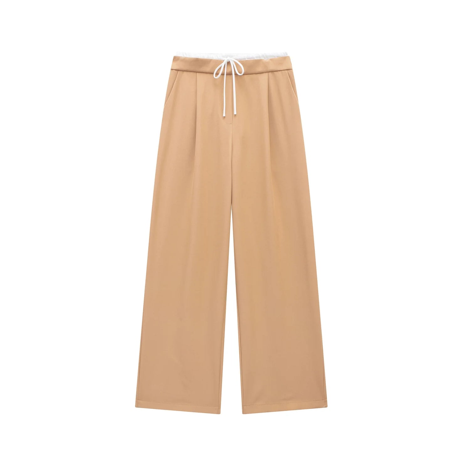 Women Fashion Straight Pants – Solid Color, Lace-Up, Side Zipper, Vintage Style, High Elastic Waist, Chic Lady Trousers