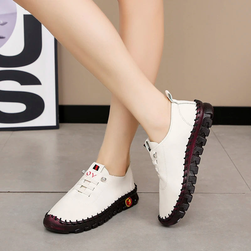 Lace-Up Leather Loafers - Flat Casual Shoes for Women, New Spring Collection, Outdoor Travel and Walking Sneakers