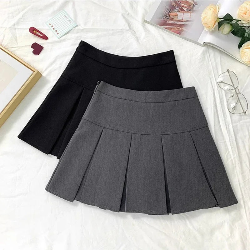 Summer Women's Pleated Skirt – Slim Fit, Solid Color, High-Waisted, College Style A-Line
