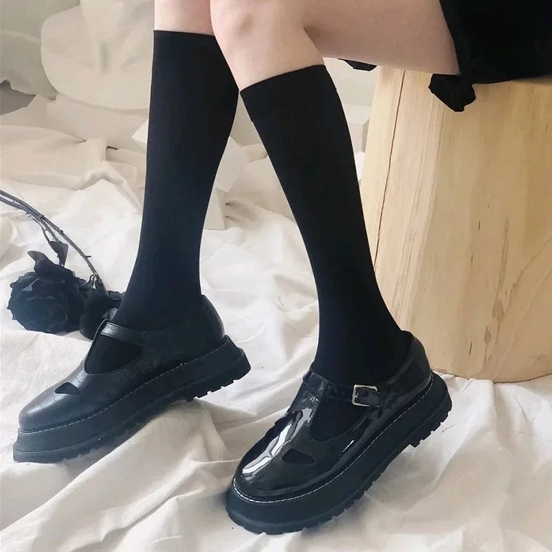Solid Color Long Socks – Japan Style School Girls Thigh High Stockings, Lolita Kawaii Cute Knee High Socks