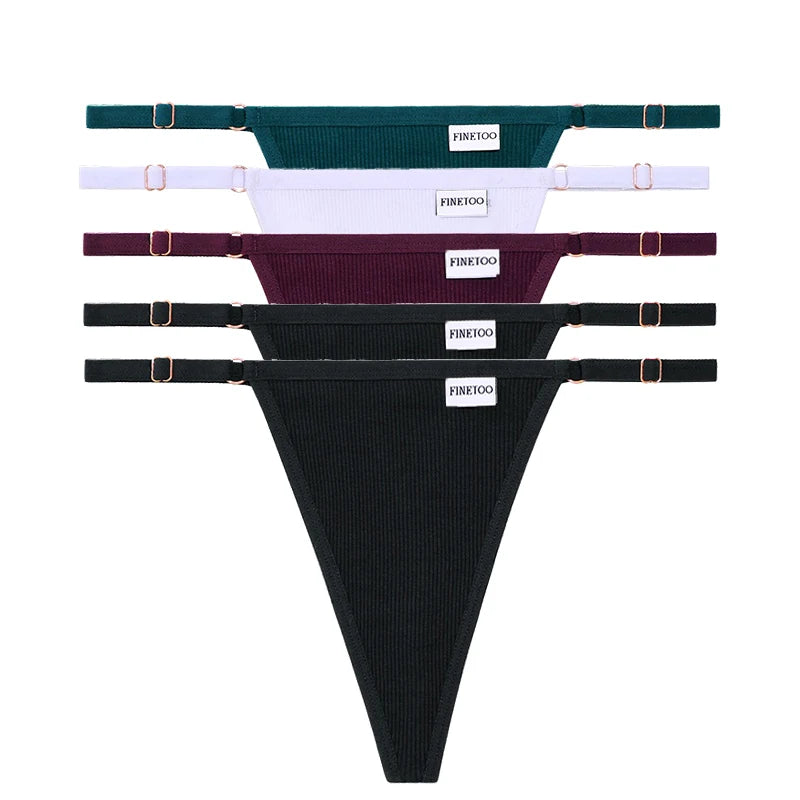 5PCS Adjustable Women's Panties – Sexy Cotton, Solid Low Waist, Seamless Thongs, Female Lingerie