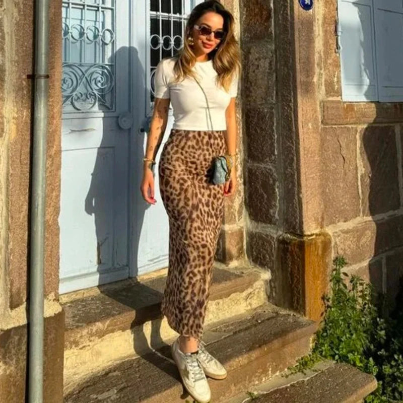 Leopard Print Long Skirt – Elegant Party, Casual Office Wear, Spring Summer Autumn Midi Skirt