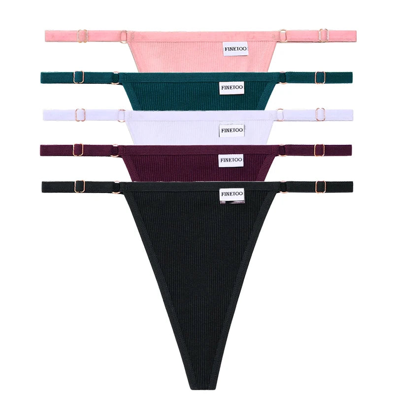 5PCS Adjustable Women's Panties – Sexy Cotton, Solid Low Waist, Seamless Thongs, Female Lingerie