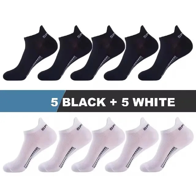 10 Pairs Men's Socks – High Quality, Women's Low Cut Round Neck, Ankle Socks, Sports Mesh, Breathable, Summer Autumn Boat Socks