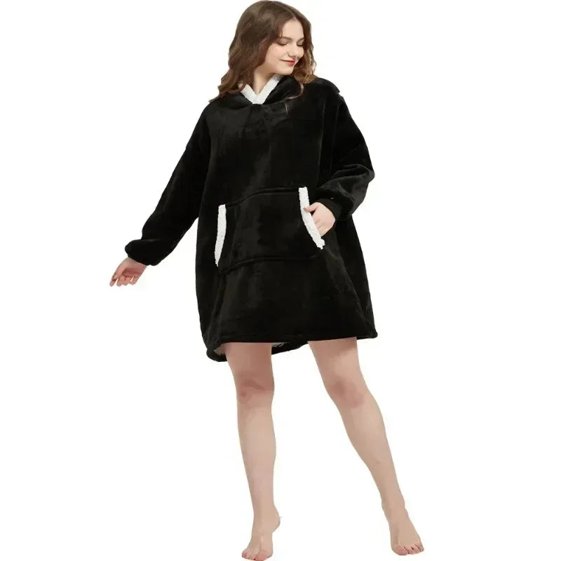 Winter Oversized Blanket Hoodie – Unisex Pullover, Fleece, Long Flannel Sleeves, Giant TV Sweatshirt