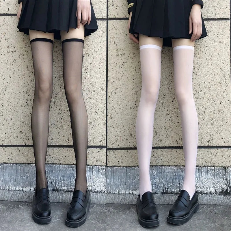 4 Pairs Summer Thin Stockings – Women Lolita Long Socks, Knee High, Fashion Cosplay, Sexy, Nylon, Transparent