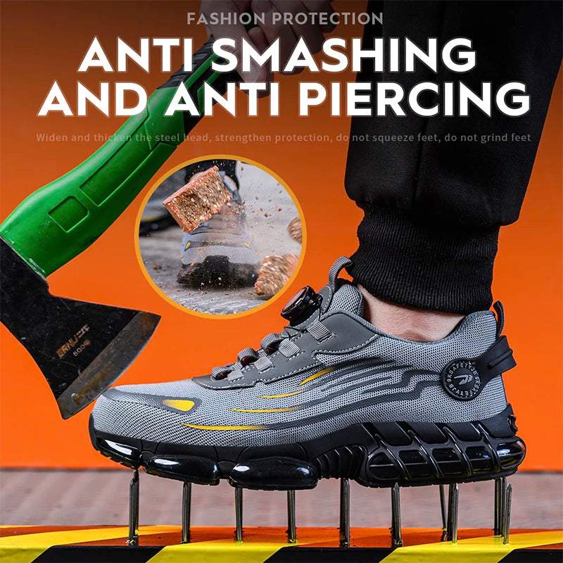 Rotating Button New Safety Shoes for Men – Anti-smash, Anti-puncture Work Shoes, Fashion Men’s Sport Shoes, Security Protective Boots
