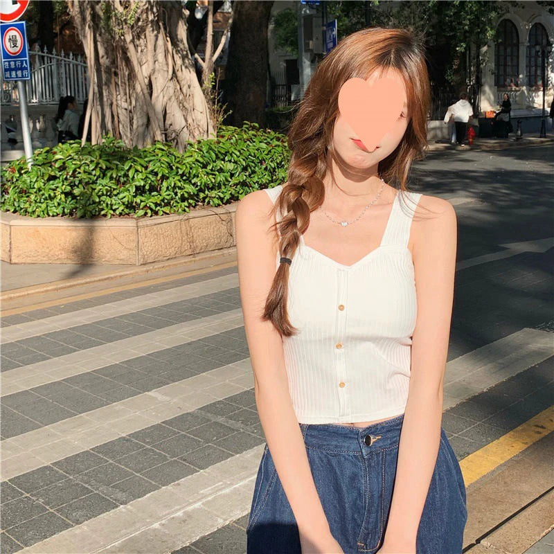 Women's Y2K Cropped Top – Built-in Bra Pads, Summer Corset Style, Korean Suspenders, Sexy Camisole, Slim Fit, New Arrival