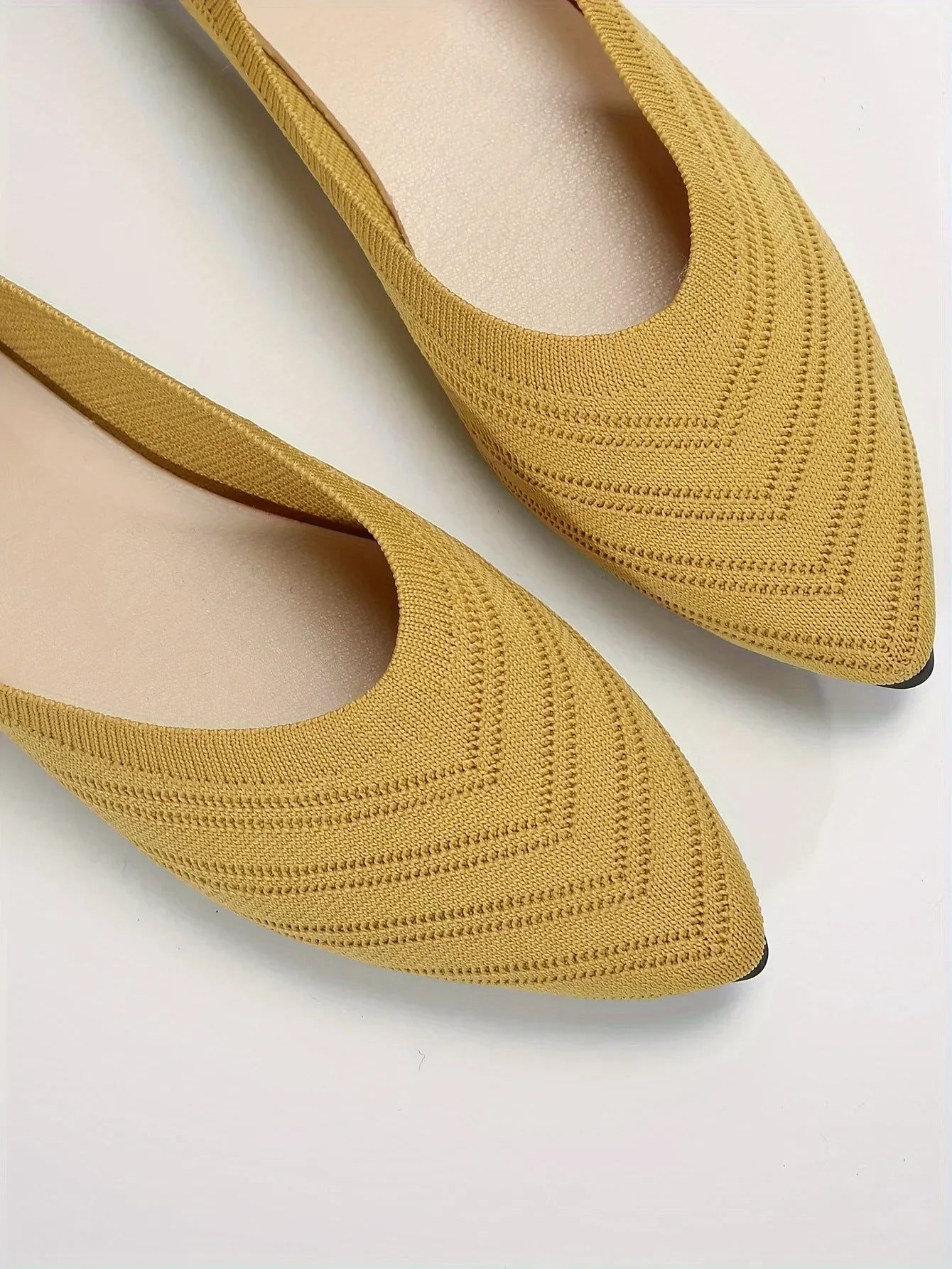 Pointed Toe Flats - Solid Color Knitted Slip-On Office Shoes, Casual Ballet Flats, Women's Loafers, Zapatos de Mujer