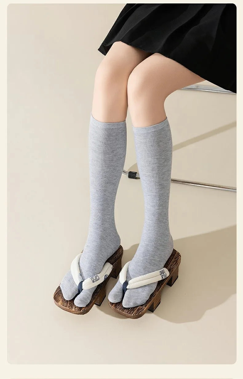 Japanese Kimono Thigh High Socks – Pure Cotton, White, Two-Finger Split Toe, Long/Short Tube, Cosplay Stay-Up Socks