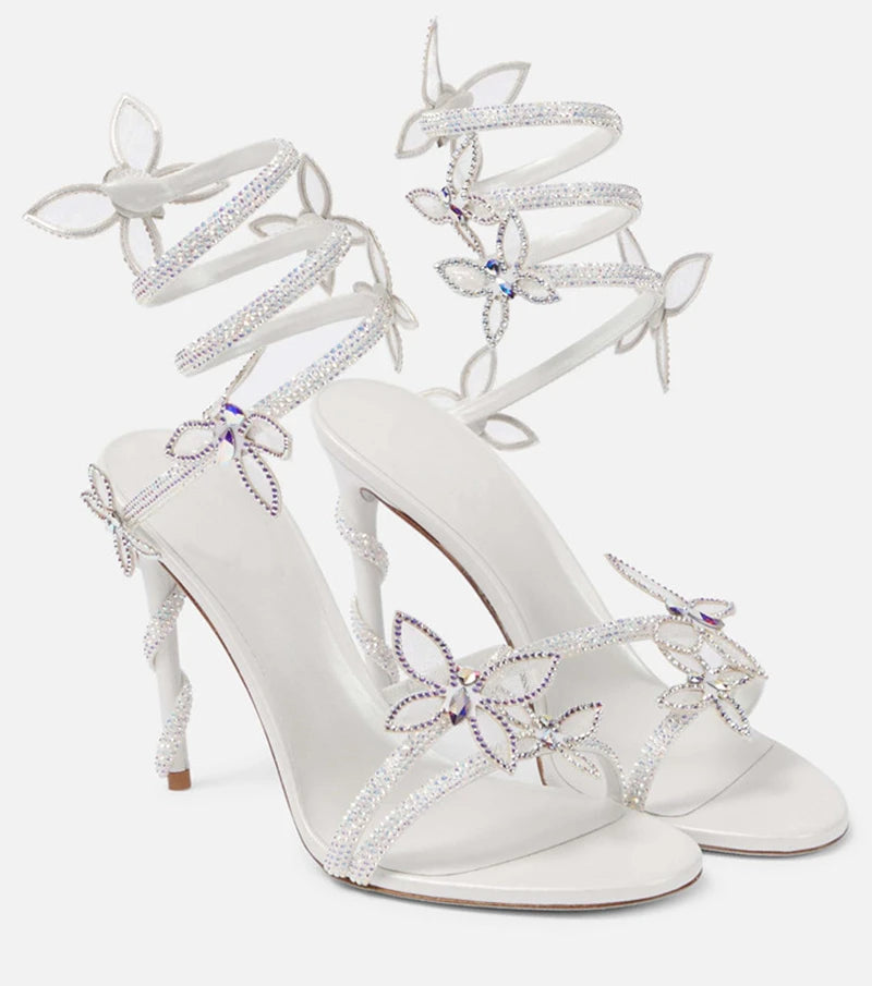 Luxury Crystal Butterfly Sandals – Women's Sexy Coiled Strap High Heels, Gladiator Sandals for Summer Party & Prom