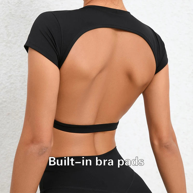 Breathable Backless Sports Crop Top – Women's Fitness & Yoga Workout Shirt