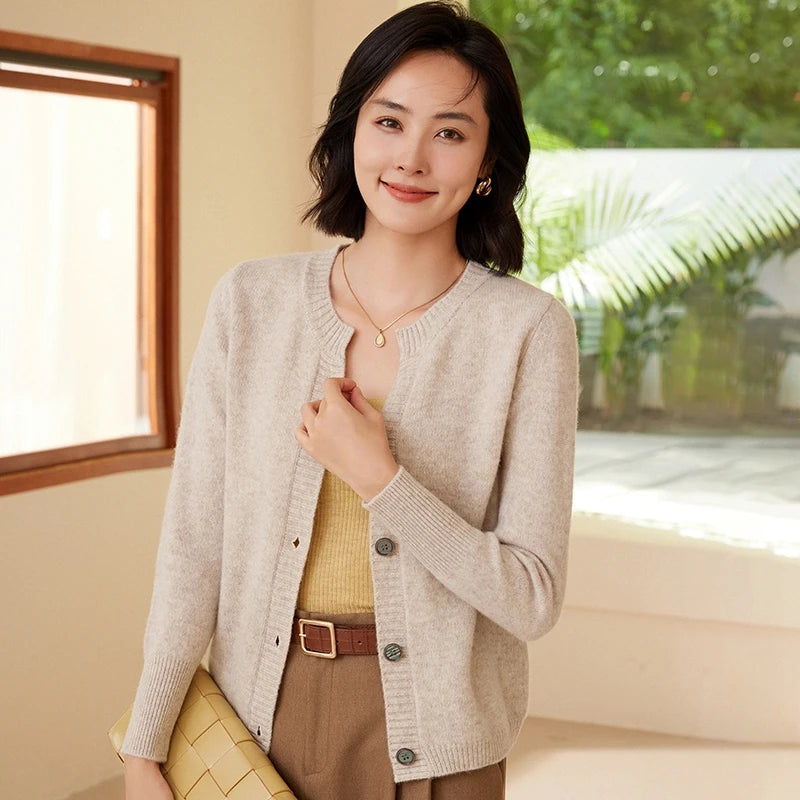 100% Wool Cardigan – Solid Color, Warm Knitwear, Casual Autumn Winter Outerwear