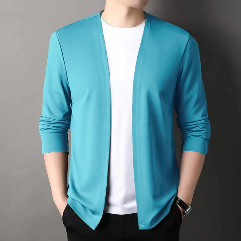 Slim Cardigan – Spring and Autumn Thin Outwear, Casual Long-Sleeved Trendy Versatile Men's Fashion Solid Color Slim Autumn Cardigan
