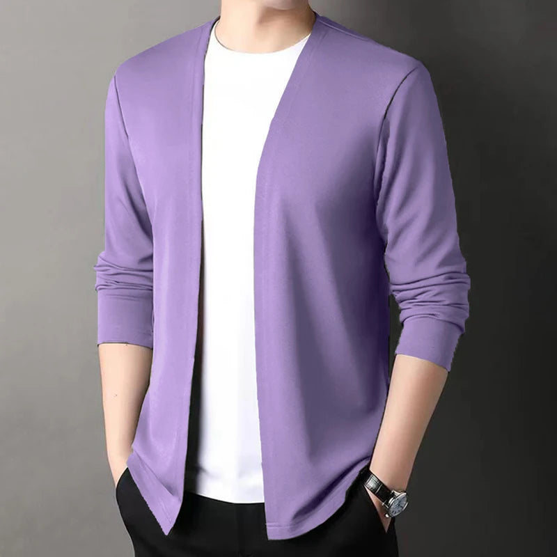 Slim Cardigan – Spring and Autumn Thin Outwear, Casual Long-Sleeved Trendy Versatile Men's Fashion Solid Color Slim Autumn Cardigan