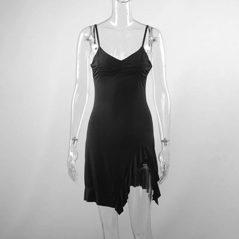 Summer Sexy Mini Dress – Sleeveless Streetwear Backless Bodycon with Folds and Split