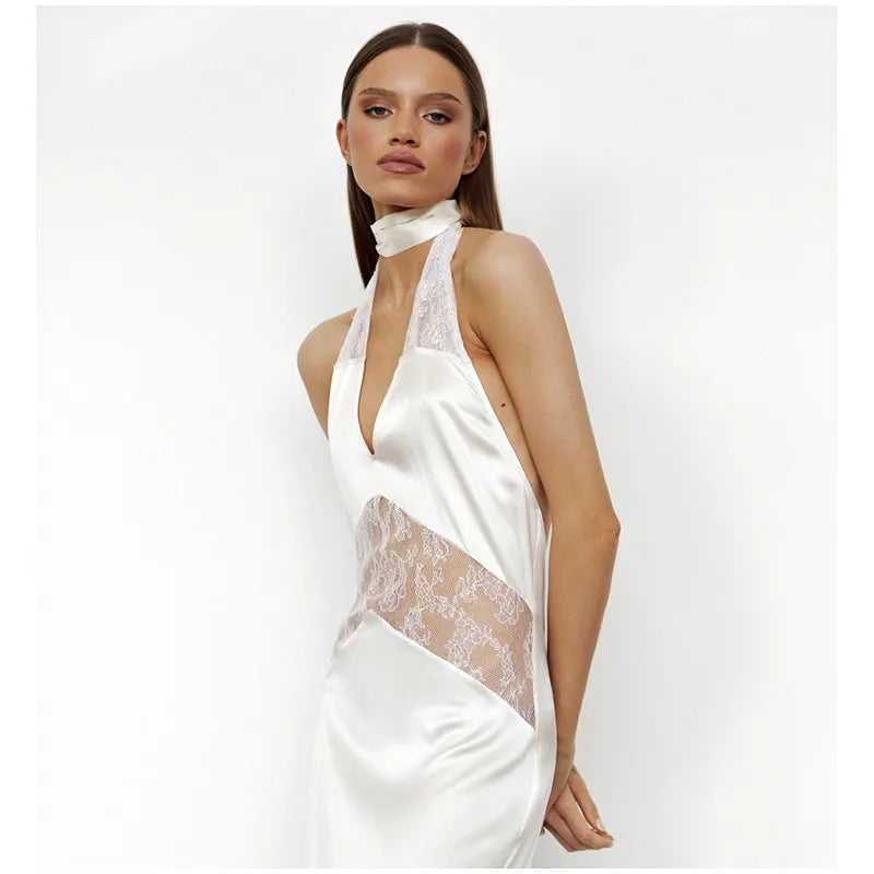 Lace See-Through Sling Maxi Dress – Sexy Slim Black Backless Sleeveless Long Dress, Summer Chic Party Evening Robe
