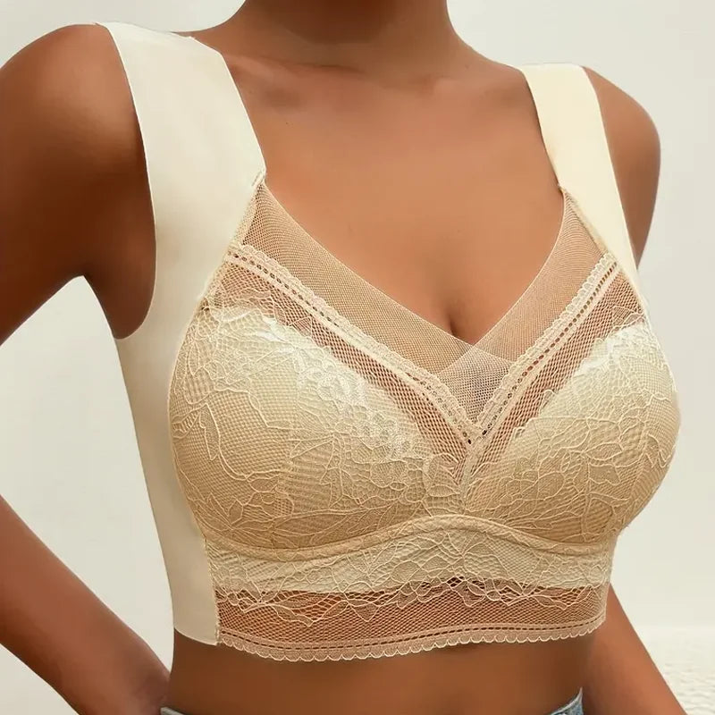 Women's Lace Bra – Perspective Bralette, Push Up Ice Silk Deep V Bra, Sexy Lingerie Tops, Plus Size Cup