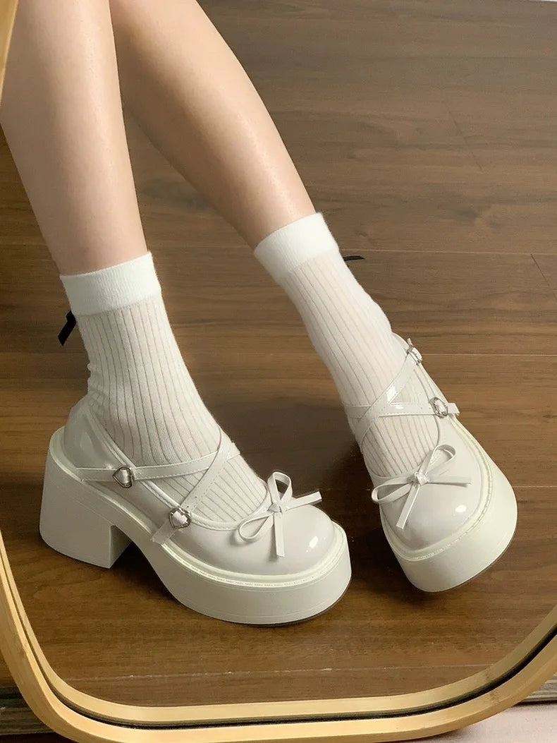 Lolita Mary Jane Shoes – Japanese Style, Vintage, Shallow High Heels, Chunky Platform, Cosplay Sandals