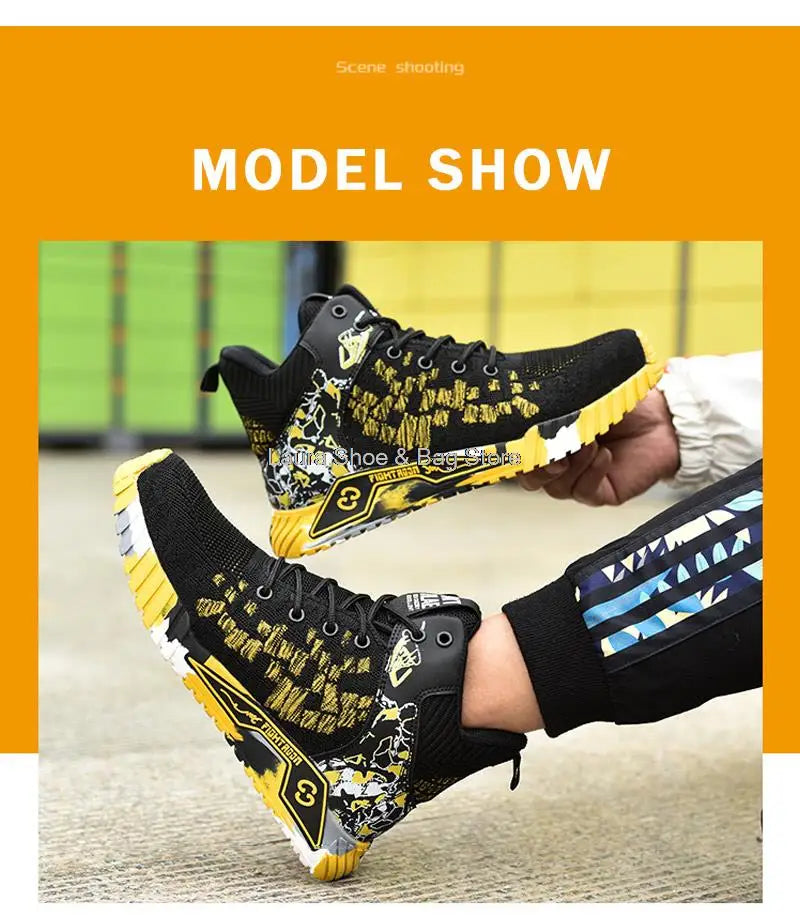 High Top Safety Shoes – Steel Toe Work Shoes for Men, Anti-Smash, Indestructible Work Boots, Breathable Safety Footwear