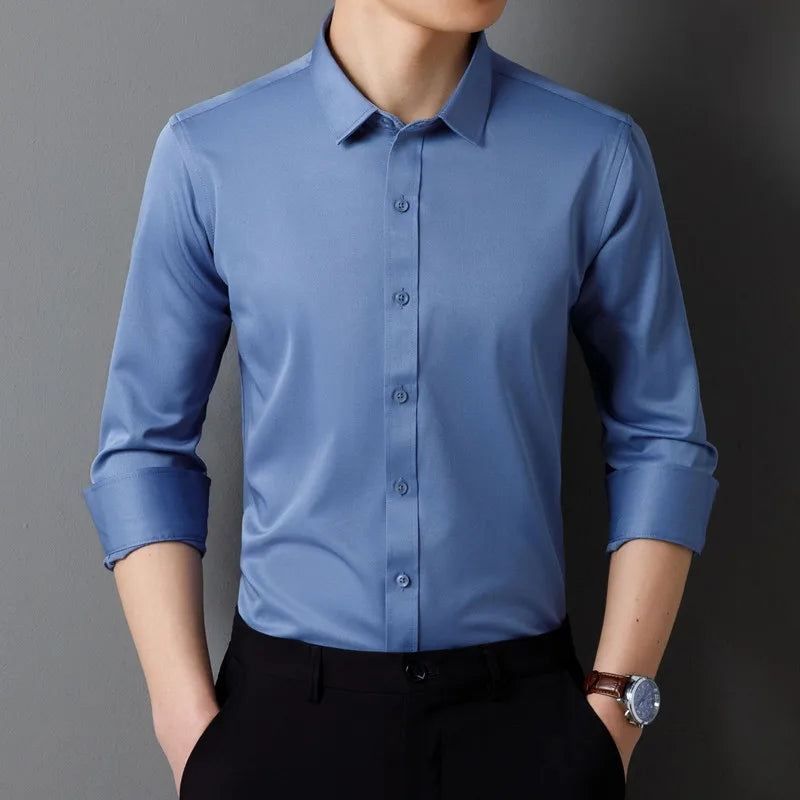 Men's Long Sleeved Shirt – Classic Solid Color, Soft And Comfortable Fit, Business Formal Or Social, Without Pockets