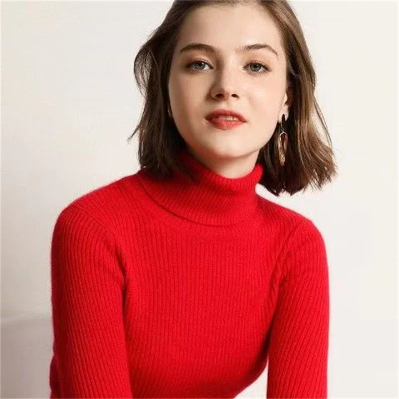 Turtleneck Knitted Sweater – Slim Fit, Korean Style, Pullover, Autumn Winter Top