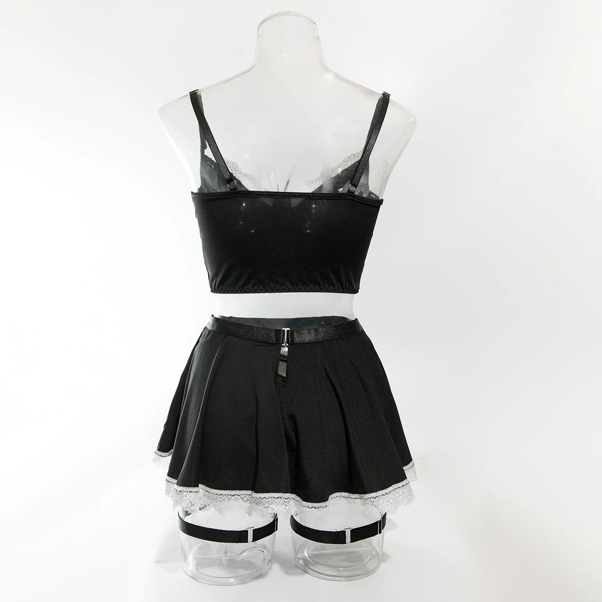 Maid Cosplay Lingerie Set – 5-Piece Sexy Lace Apron Uniform with Bow & Bandage Details