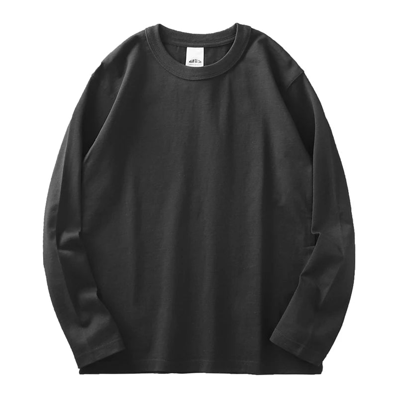 Heavyweight Long-Sleeve T-Shirt – 100% Cotton, O-Neck, Plain White, Oversized Men's Wear