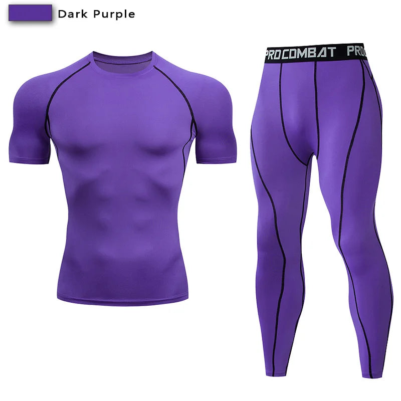 2PCS Men's Compression Sportswear – Gym Tight Yoga Set, Workout Jogging MMA Fitness Tracksuit Pants