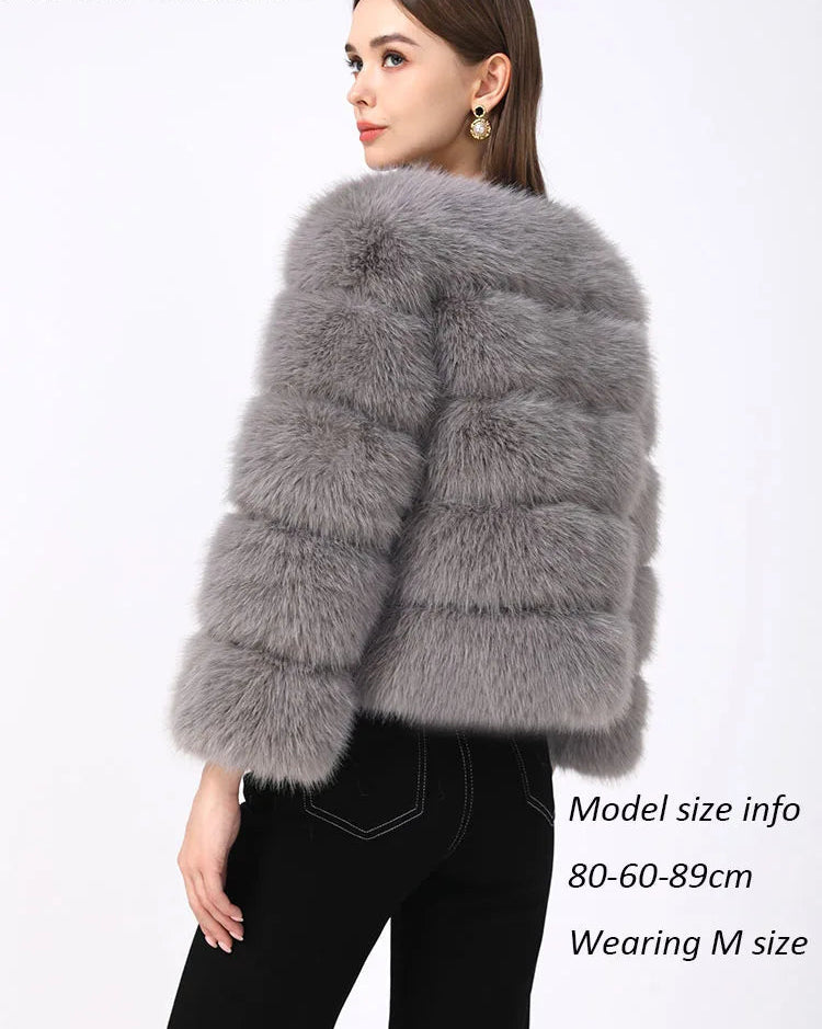 Elegant Faux Mink Fur Coat – Fluffy, Thick, Warm Winter Jacket for Women (S,M,L)