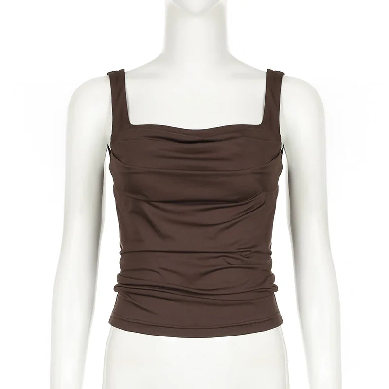Women’s Tank Tops – Summer, Solid Color, Sexy, Backless, Streetwear, Casual, Slim Fit, Sleeveless, Camisole, Fashion Folds