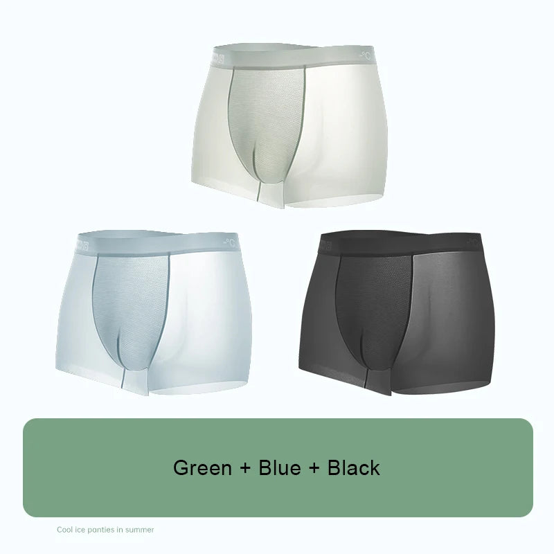 3PCS Set Ice Silk Men's Panties – Sports, Quick Drying, Fashion Shorts, Thin, Plus Size, Boxer Underwear, Luxury Gift