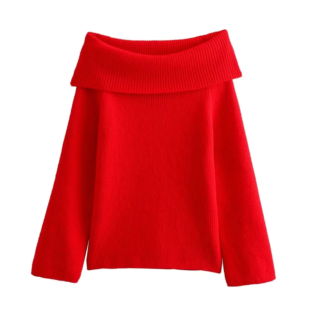 Chic Off-Shoulder Knitted Sweater – Long Sleeve, Casual Autumn Wear for Women