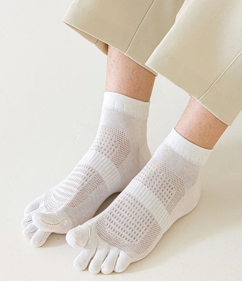 Men's Ultra-Thin Breathable Mesh Socks – Sports Five Finger, Ankle, Sweat-Absorbing, Split Toe, Summer Short Socks