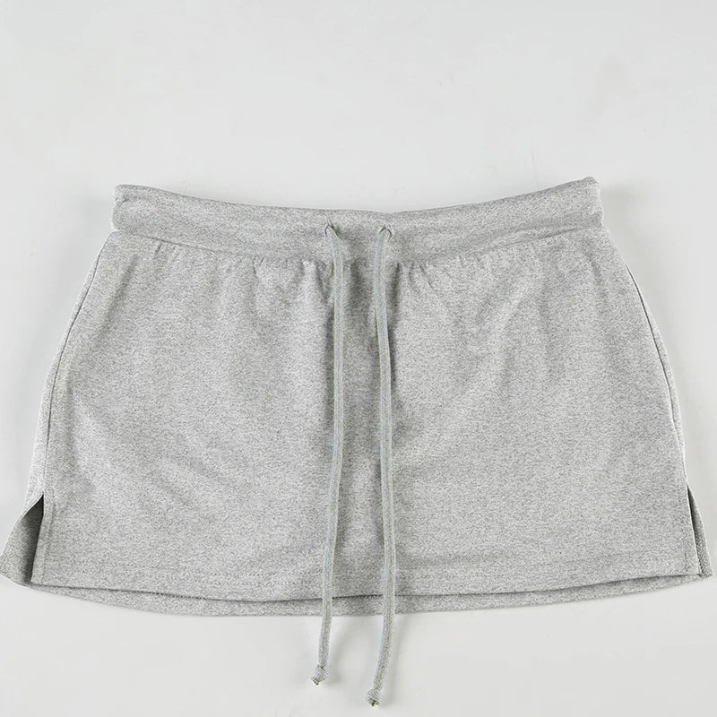 Solid Lace-Up Mini Skirt – Sexy American Retro, Vintage Casual, A-Line Knit Bottoms