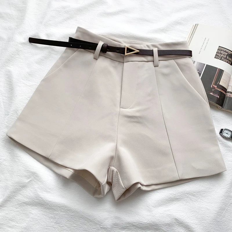 Casual Women's A-Line Shorts – High Waist, Chic, Office Lady Style, Belted, Vintage, Spring/Summer