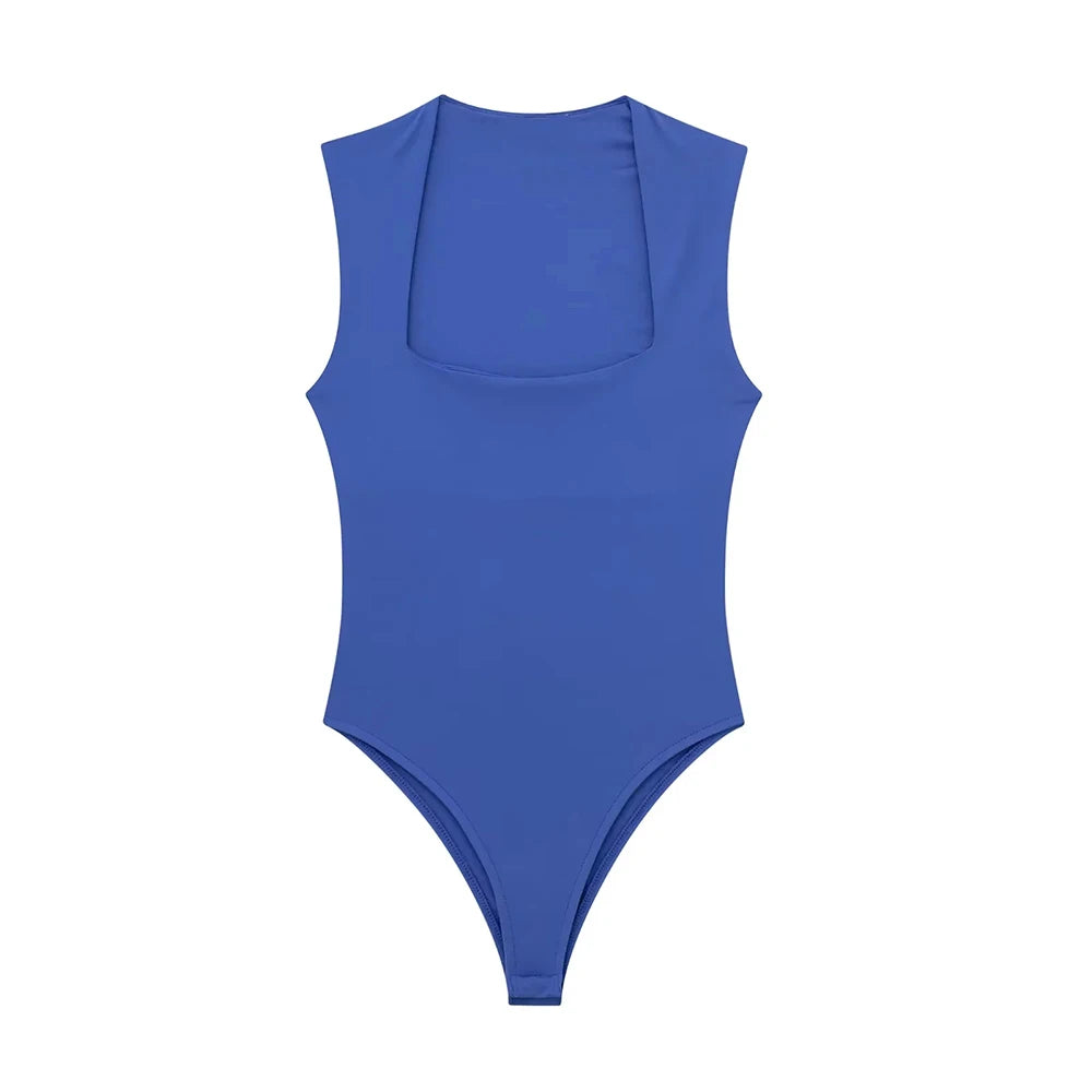 Skinny Bodysuit for Women – Sexy Fashion, Square Neck, Sleeveless, Snap-Button Playsuit