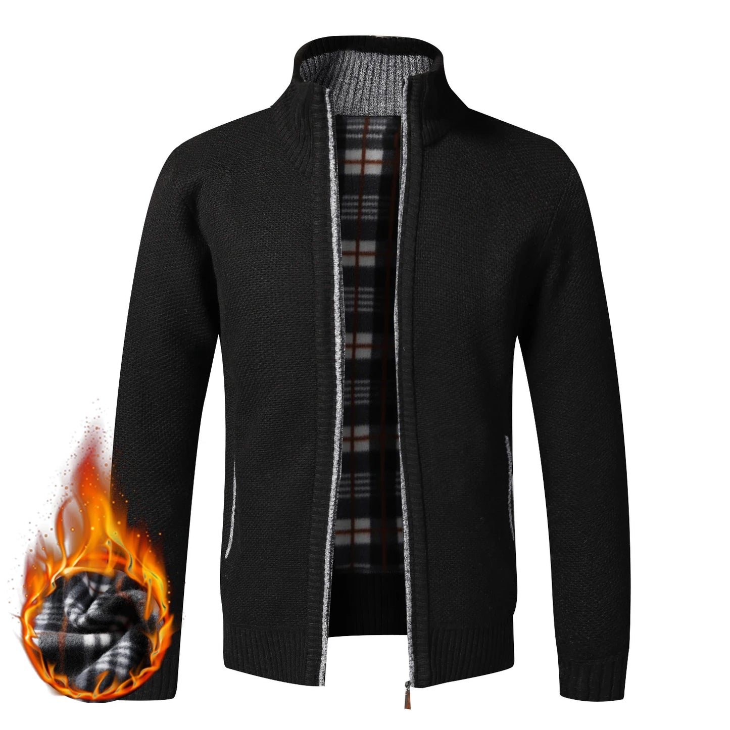Warm Cardigan – Men's Fleece Sweater With Full Zip, Slim Fit, And Luxury Brand Knitted Design, Perfect For Cold Weather