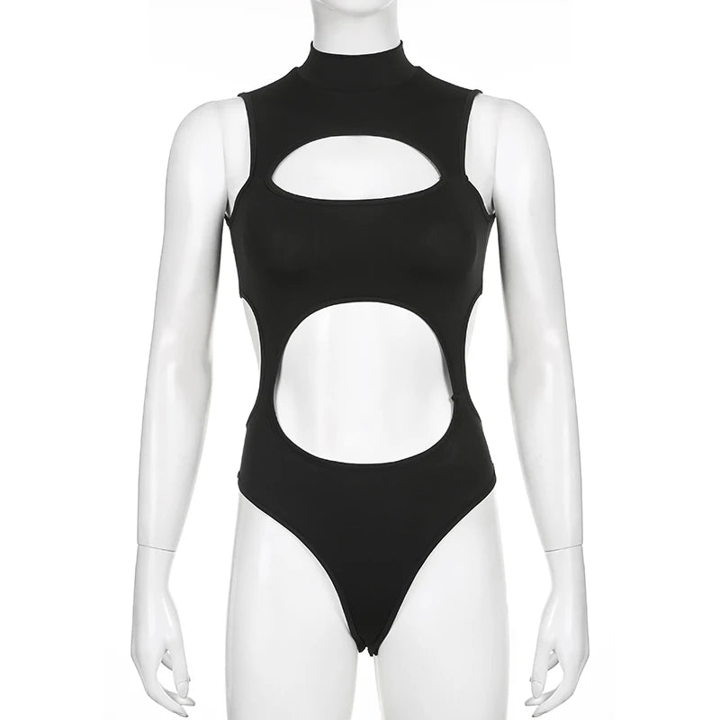 Black Hollow Out Bodysuit – Rave Clubwear, Backless, Sexy Streetwear Jumpsuit