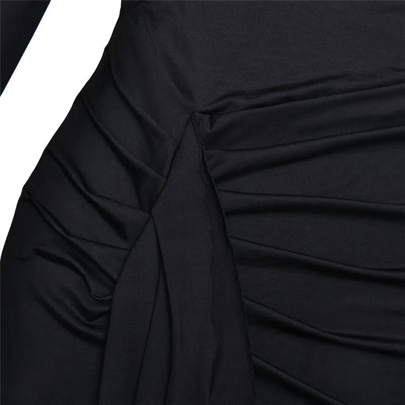 Turtleneck Thigh-High Split Maxi Dress – Sexy Long Sleeve Draped Bandage Bodycon Club Dress for Women