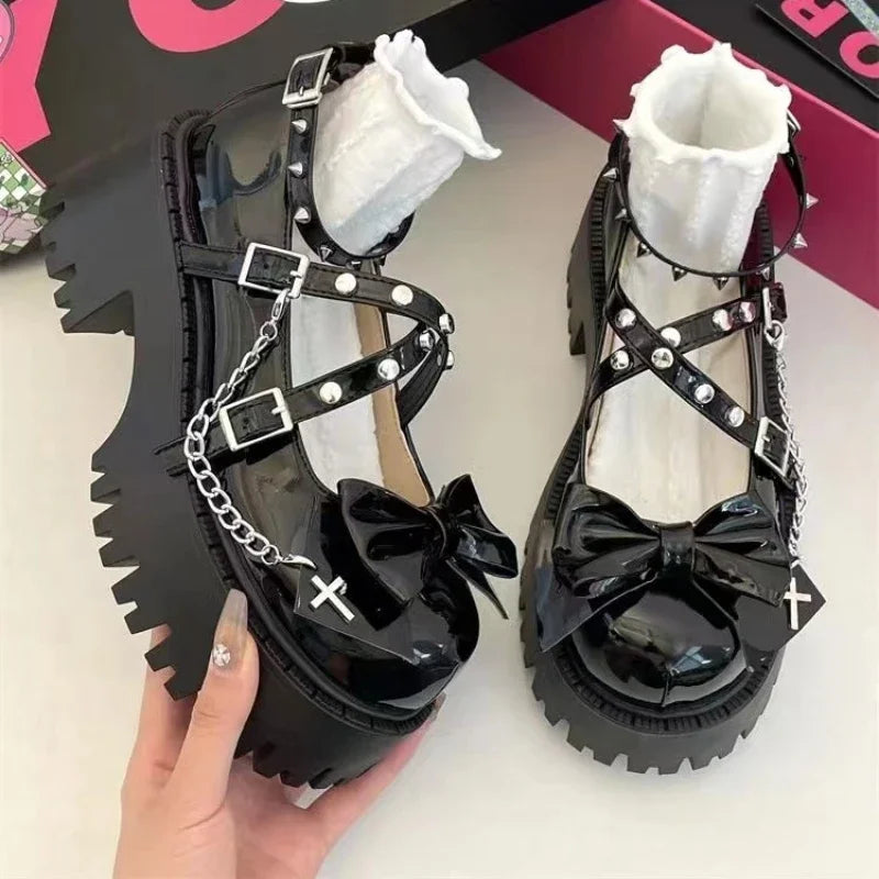 Women's Mary Jane Shoes – Lolita Solid Color, Butterfly Knot, Non-slip