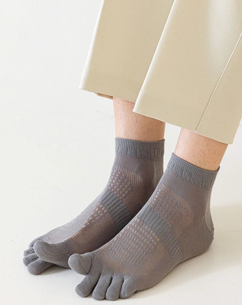 Men's Ultra-Thin Breathable Mesh Socks – Sports Five Finger, Ankle, Sweat-Absorbing, Split Toe, Summer Short Socks