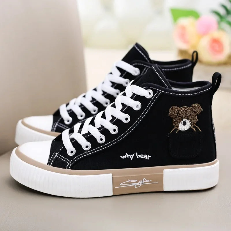Cute Canvas Shoes Women – Breathable Sneakers, Sport Brand, Casual Vulcanized High Top Flats
