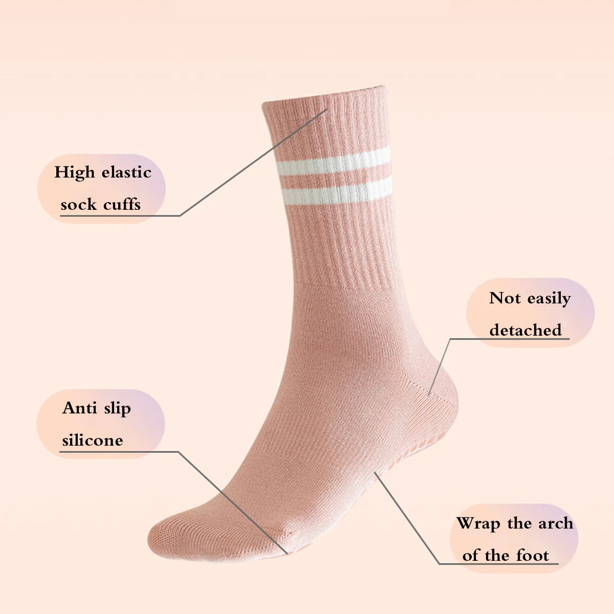 4 Pairs Yoga Socks – Medium Length, Pure Cotton, Anti-Slip Silicone, Indoor Fitness & Pilates Socks for Women