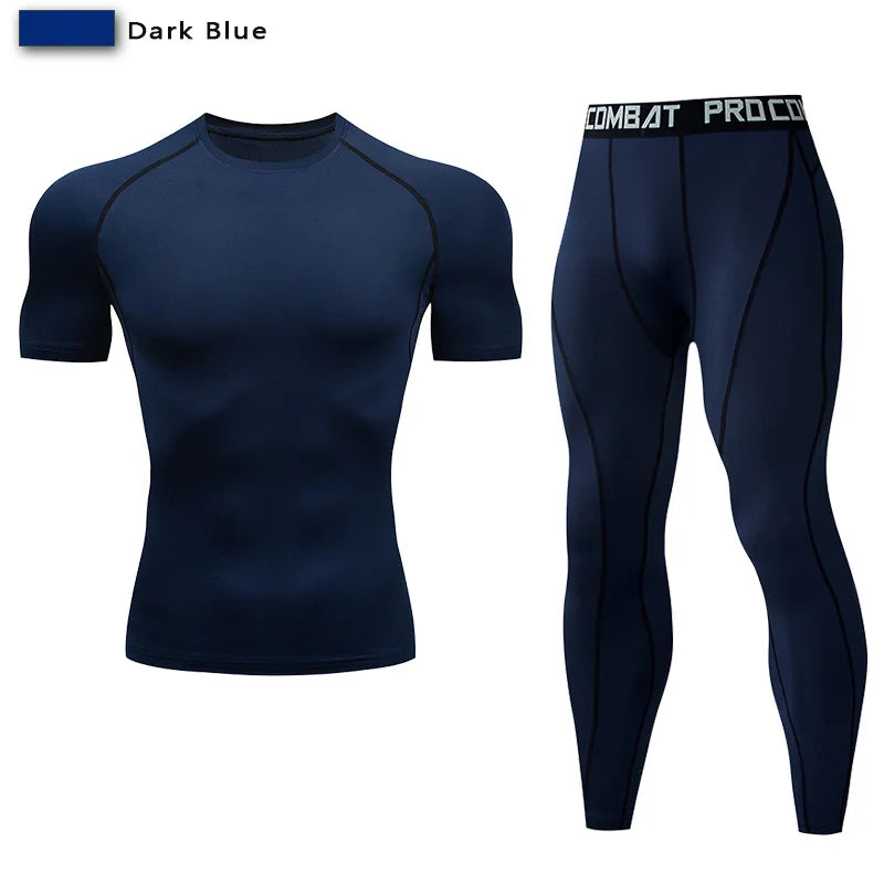 2PCS Men's Compression Sportswear – Gym Tight Yoga Set, Workout Jogging MMA Fitness Tracksuit Pants