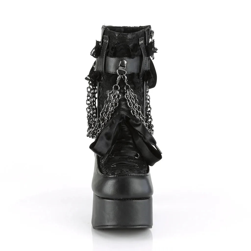 Gothic Style Chain Lace Up Bow Women Short Boots – Retro Round Toe, Square Heel, Chunky Platform Ankle Boots, Punk Ladies Party Shoes