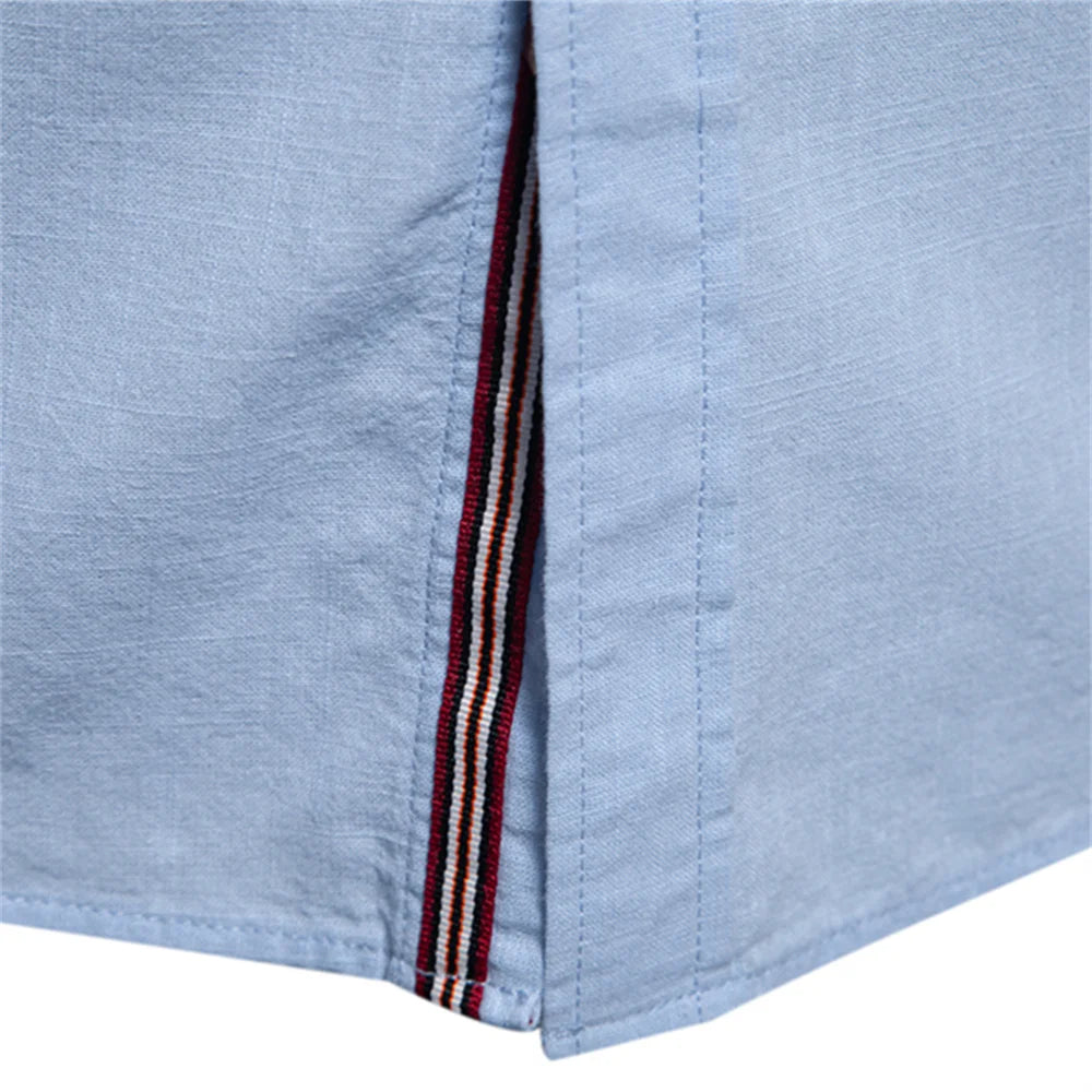 100% Cotton Social Shirt For Men – Solid Color, Long Sleeve, High Quality Brand, Spring Stand Collar, Casual Style
