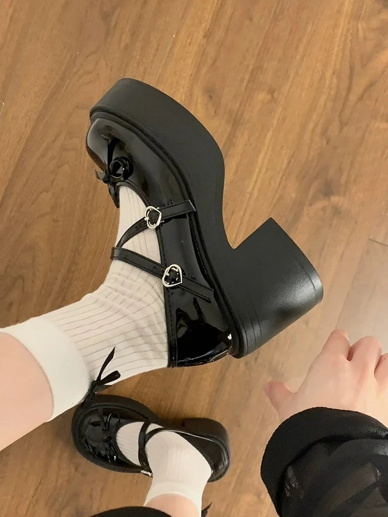 Lolita Mary Jane Shoes – Japanese Style, Vintage, Shallow High Heels, Chunky Platform, Cosplay Sandals