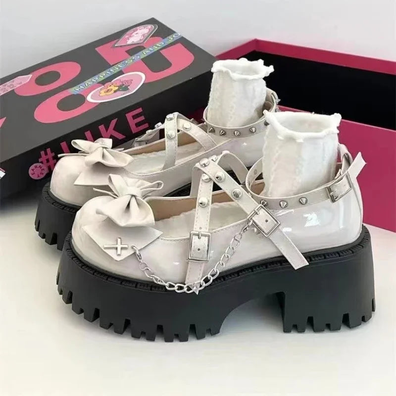 Women's Mary Jane Shoes – Lolita Solid Color, Butterfly Knot, Non-slip
