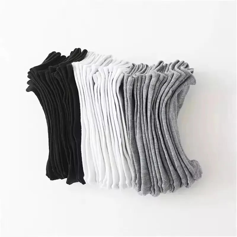 10 Pairs Men's Socks – Spring/Summer, Thin, Breathable, Soft Polyester Cotton, Black, Casual Business, Ankle Socks, Boat Socks